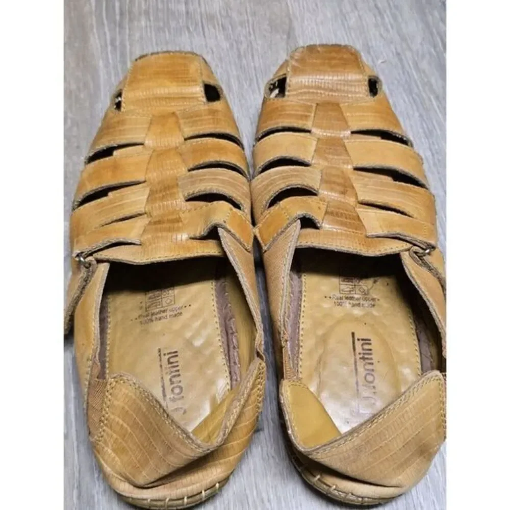 J. Fontini Men's Handmade Brown Leather Fisherman Closed Toe‎ Sandals Size 9.5